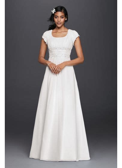 Short Sleeved Empire Waist Chiffon Wedding Dress Davids Bridal