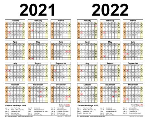 2021 2022 Two Year Calendar Free Printable Microsoft Excel Templates