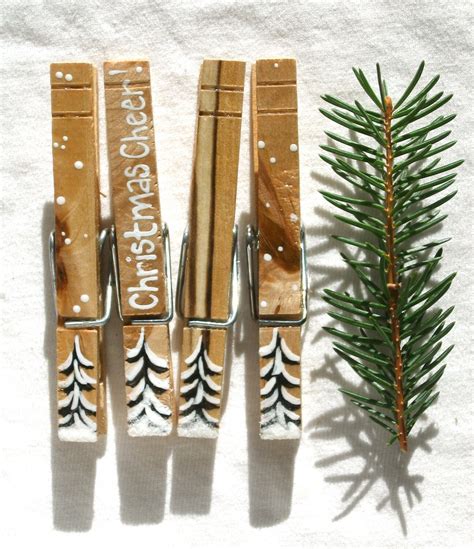 Christmas Clothespin Hand Painted Magnetic Snow Covered Trees