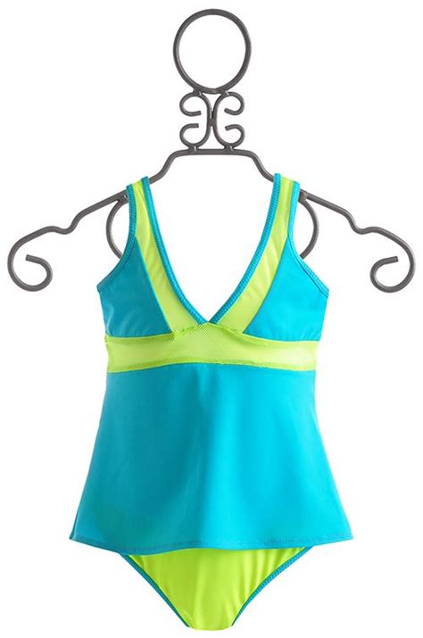 To The 9s Tween Sporty Tankini In Turquoise And Yellow Sporty