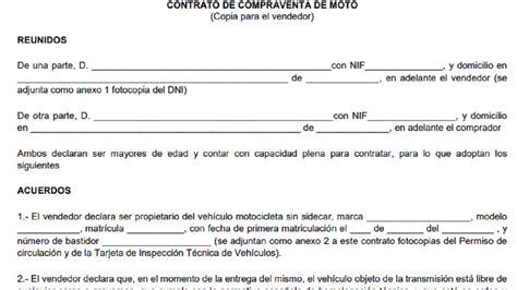 Contrato De Compraventa Moto Contrato De Compraventa De Debe Incluir