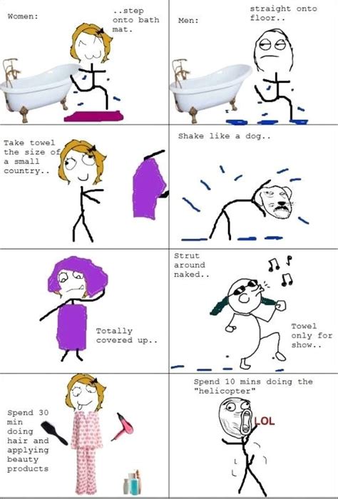 Difference Between Man And Woman After A Bath Funny Meme Comics Men Vs Women Funny Memes