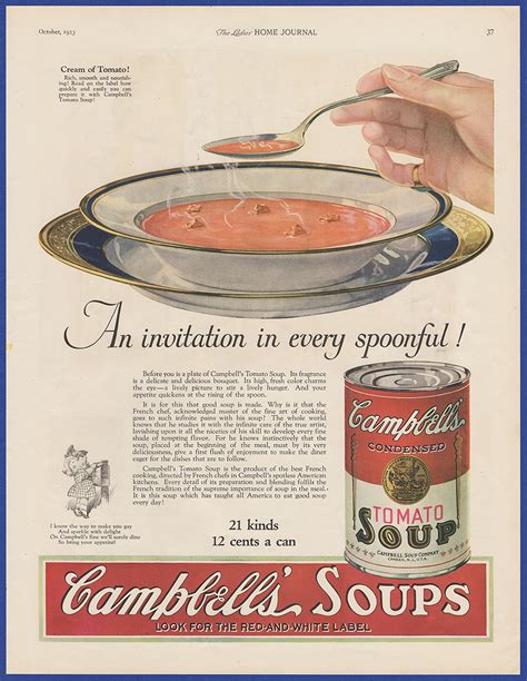 Vintage 1923 Campbells Tomato Soup Kitchen Art Decor Print Ad 1920s