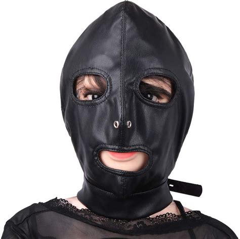 Amazon Com Yc Leather Bondage Mask Black Full Face Breathable