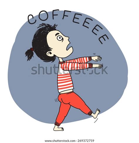 Sleeping Girl Zombie Going Coffee Hand Stock Vector Royalty Free