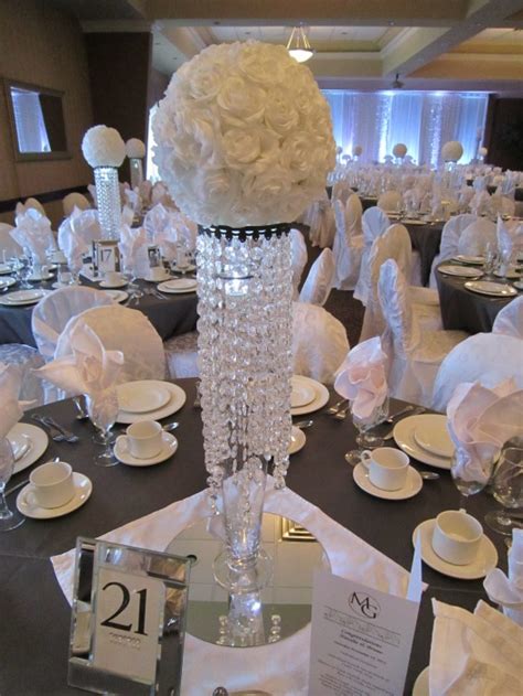 White Sparkle Wedding Bling Centerpieces With White Rose Flower Balls