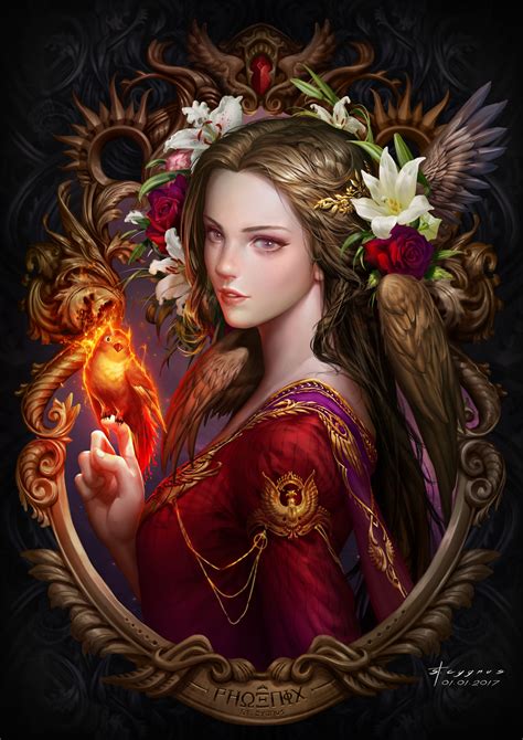 Women Phoenix Artwork Fantasy Art Fantasy Girl Portrait Flower In Hair