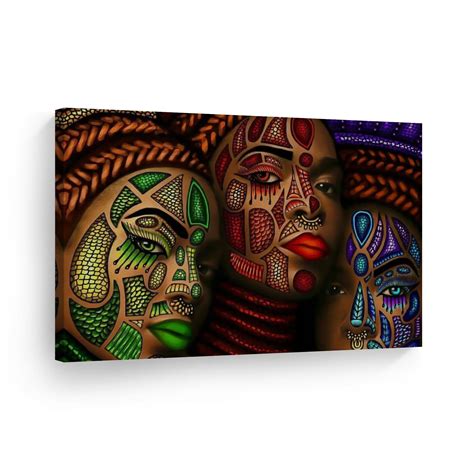 Smile Art Design Three African Women Stylish Make Up Modern Art Painting Canvas Print Wall Art