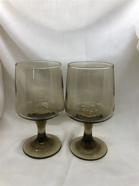 Libby Smoked Wine Glasses 1970s Etsy