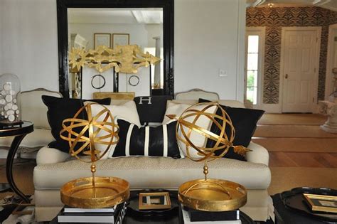 Suzie Megan Winters Fantastic Gold And Black Living Room With Glossy Black Floor Mirror Ivory