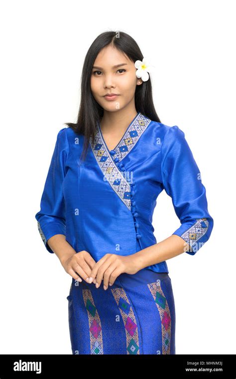 Beautiful Laos Girl In Laos Costume Isolated On White Background Asian Woman Wearing Traditional