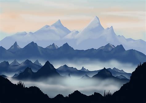 Mountains Digital Art Dawn Sunrise Horizon Hd Wallpaper Pxfuel