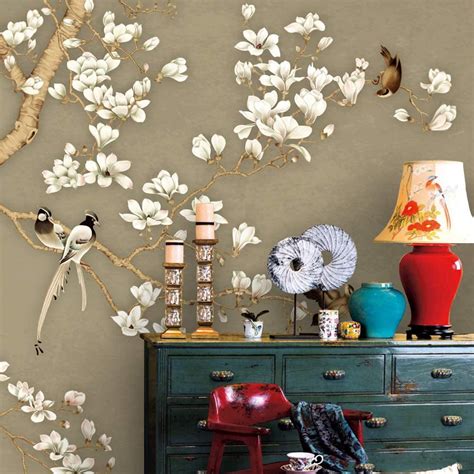 Idea4wall 6pcs Chinese Style Floral Peel And Stick Wallpaper Removable