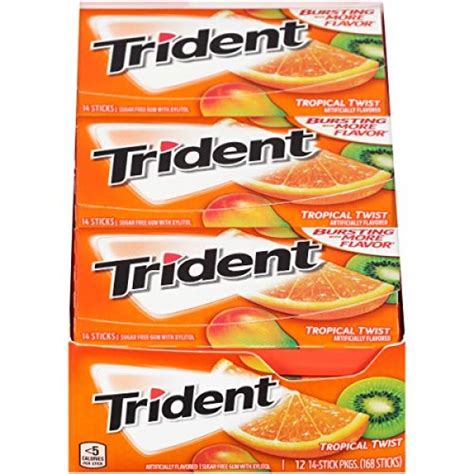 Trident Tropical Twist Sugar Free Gum 12 Packs Of 14 Pieces