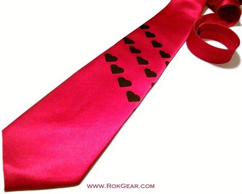 Mens Red Necktie Black Heart Valentine Tie