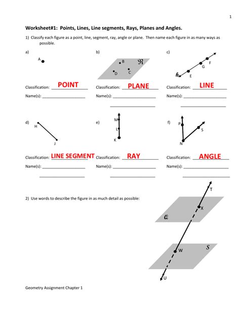 Worksheet1 Points, Lines, Line segments, Rays, Planes and Angles.