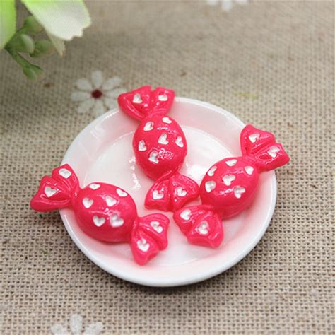 10pcs kawaii miniature simulation hot pink candy resin flatback cabochon diy decorative craft