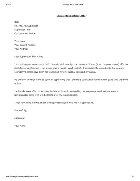 Simple Resignation Letter Examples Format Word Pages How To