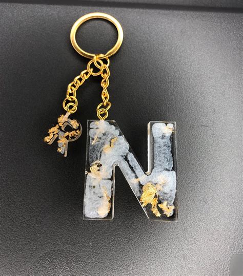 Keychain With Mini Letter Made Of Resin Etsy