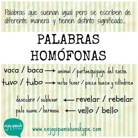 Palabras Homofonas Palabras español españa