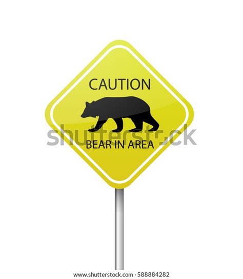 Yellow Warning Sign Board Caution Bear Stock Vector Royalty Free