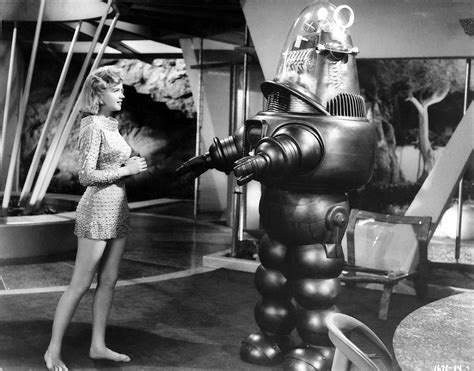 Behind The Scenes Photos Of Anne Francis With Robby The Robot In A Promotion Shot For Forbidden