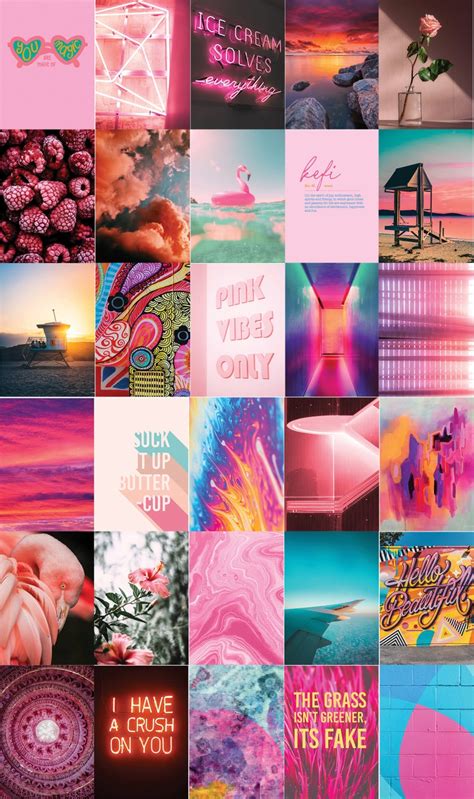 hot pink aesthetic wall collage kit instant download and etsy