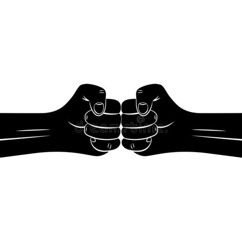 Silhouette Two Clenched Man Fists Bumping Together Stock Vector