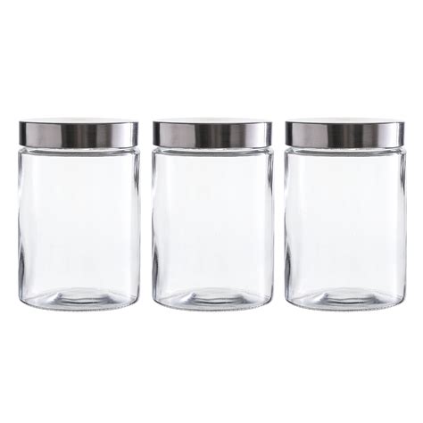 Set Of 3 Clear Glass Storage Jars With Stainless Steel Lids Walmart Canada