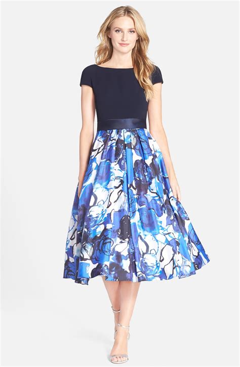 Theia Floral Print Fit And Flare Midi Dress Nordstrom