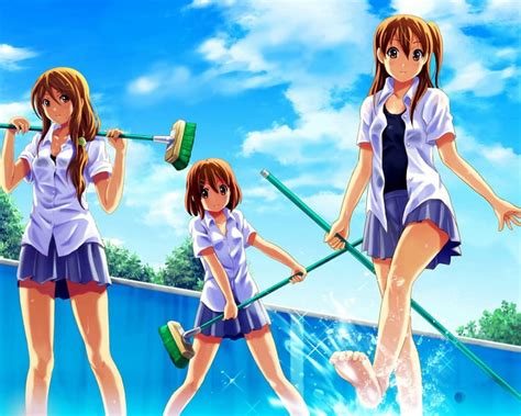 Havuz Temizleme Temizlik Hirasawa Fırça Yui üniforma Sevimli Okul Forması Uzun Saç