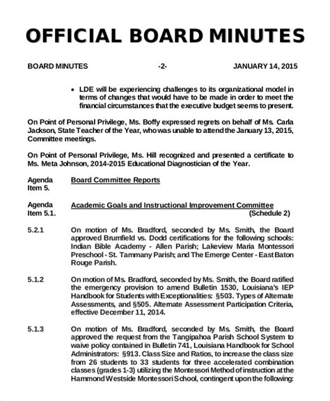 Board Of Directors Meeting Minutes Template