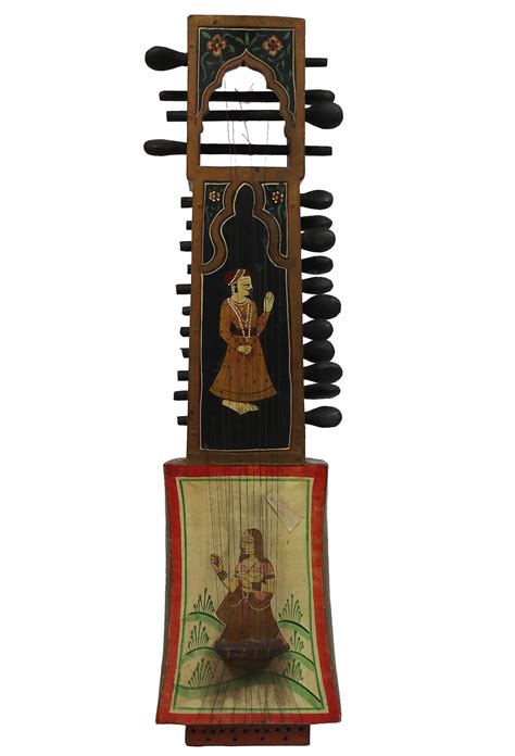 Antique Orient Exotic Musical Instrument Indian Hand Painted Figurativ