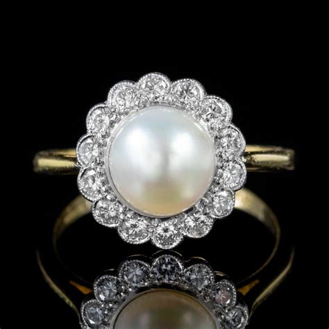 Vintage Pearl Diamond Cluster Ring 18ct Gold Dated 1995