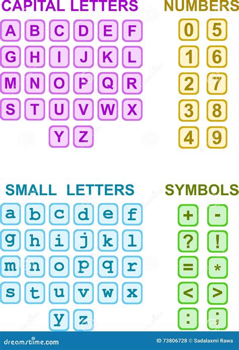 Alphabets Numbers And Symbols Vector Illustration