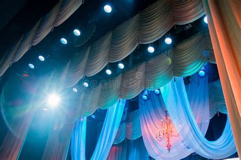 Lighting Equipment And Scenery In The Theater On Stage Stock Photo