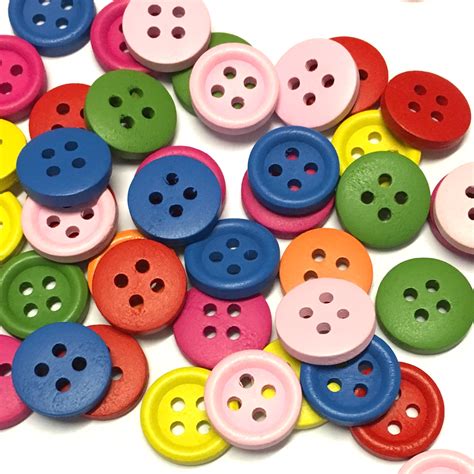 15mm Bright Coloured Wooden Buttons Pack Of 10 The Button Shed