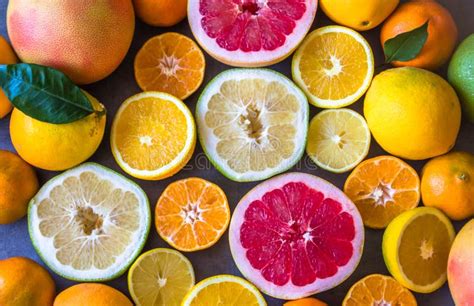 Fresh Variety Of Citrus Fruits Half Cut Stock Photo Image Of Natural