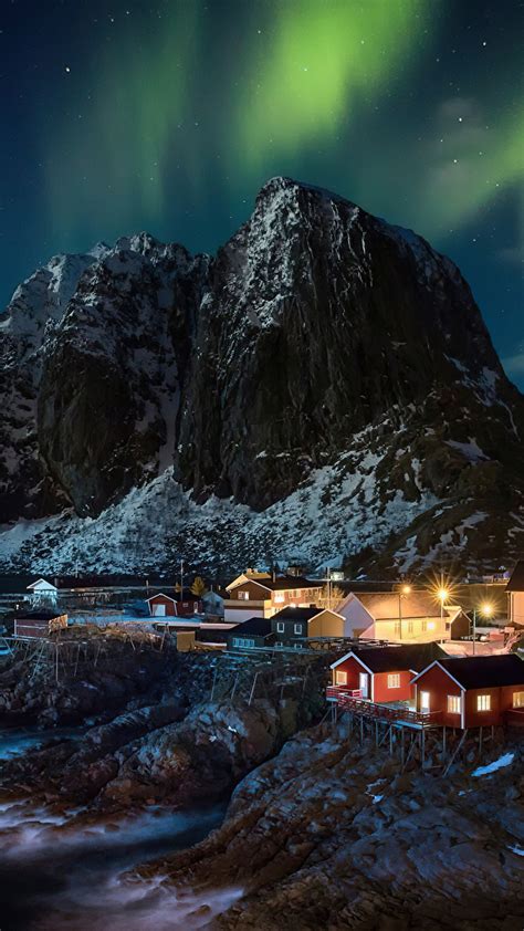 Aurora Northern Lights Lofoten Norway Village 4k Hd Nature Wallpapers