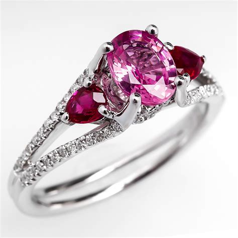 Pink Sapphire And Ruby Engagement Ring 18k White Gold