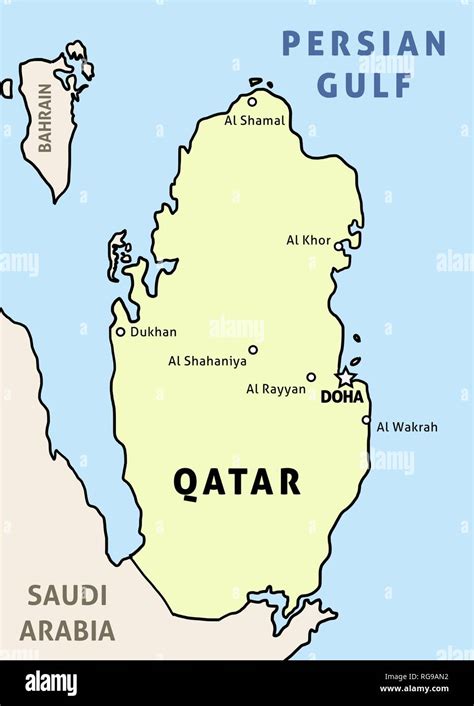 Qatar Map Outline Illustration Country Map With Main Cities Stock