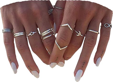 Beryuan Women 12pcs Rings Silver Rings For Teen Girls Women Ring Set