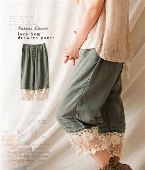 buy japanese mori girl style aesthetic laciness lace pants elastic waist knee