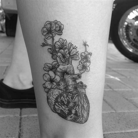 Anatomical Heart And Cherry Blossum Tattoo By Alexandyr Valentine