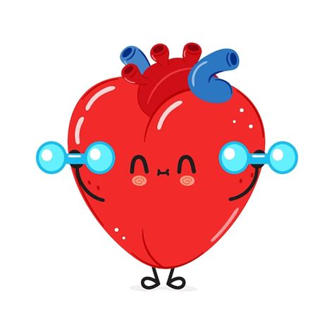 Premium Vector Cute Funny Heart Organ Character With Dumbbells