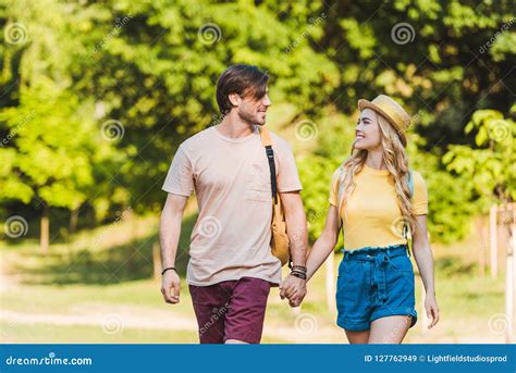 Portrait Of Happy Couple In Love Walking In Summer Stock Image Image