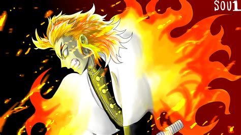Demon Slayer Kyojuro Rengoku On Fire With Angry Face 4k Hd Anime