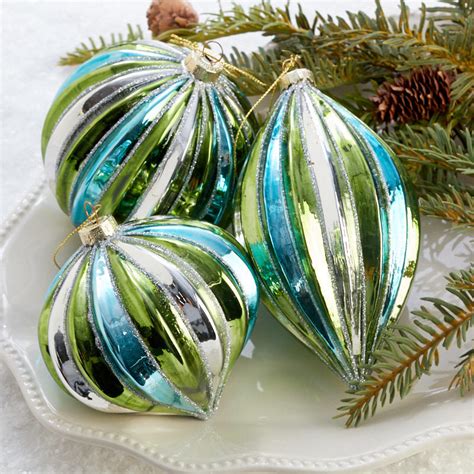 Blue Green And Silver Christmas Ornament Set Christmas Ornaments
