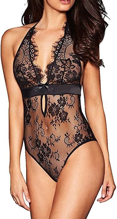 Keerads Femme Body Dos Nu Lingerie Sexy Nuisette Babydoll Dentelle Sous