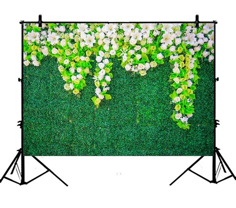 Gckg 7x5ft Green Grass Wall White Flowers Wedding Decoration Party